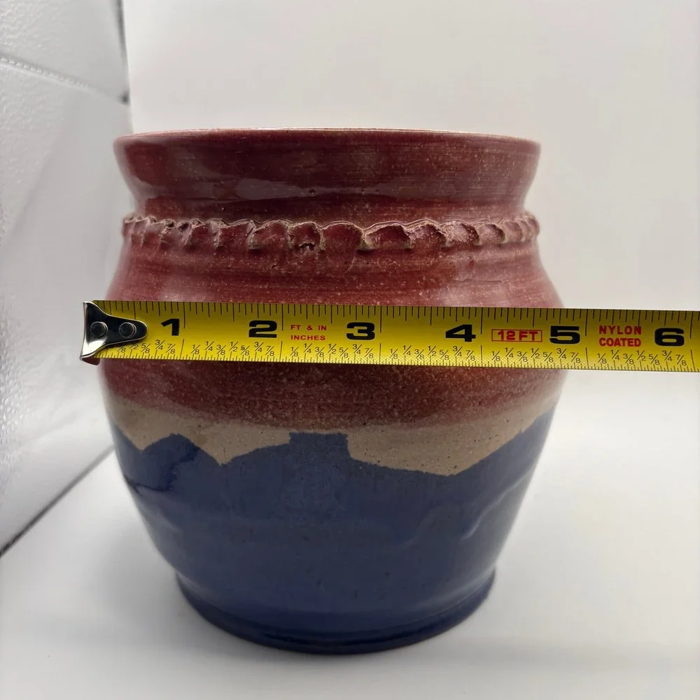 Running Doe Studio Pottery Vase Red Blue Glazed Signed Indian Mtn GA 1998 6.5